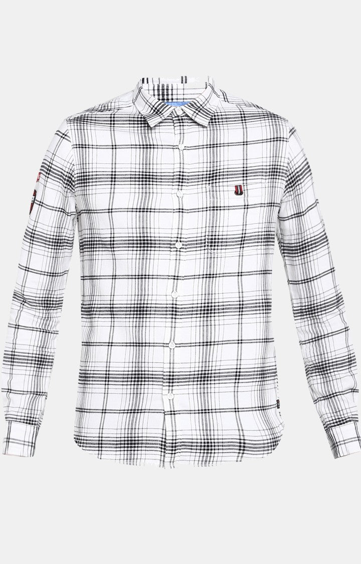 Spykar Men White Checked Slim Fit Casual Shirt