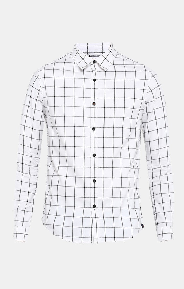 Spykar Men White Checked Slim Fit Casual Shirt