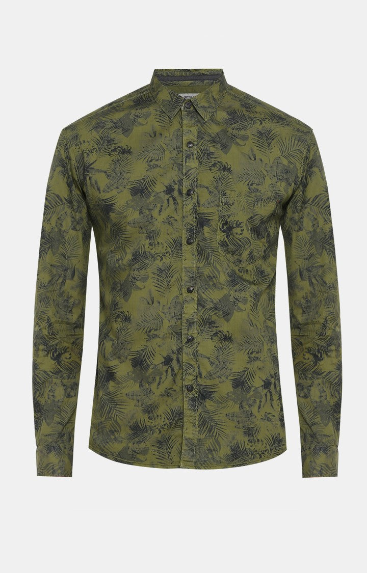 Spykar Men Green Printed Slim Fit Casual Shirt