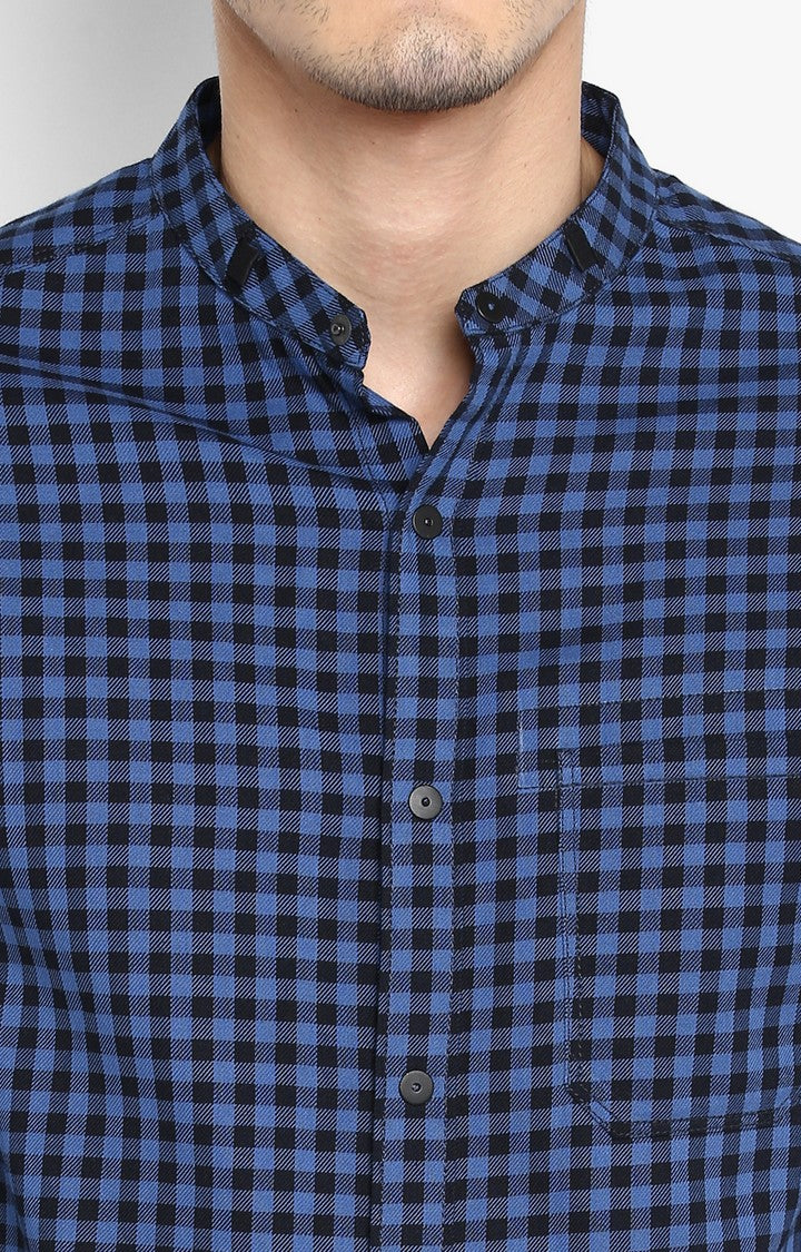 Spykar Men Blue Checked Slim Fit Casual Shirt