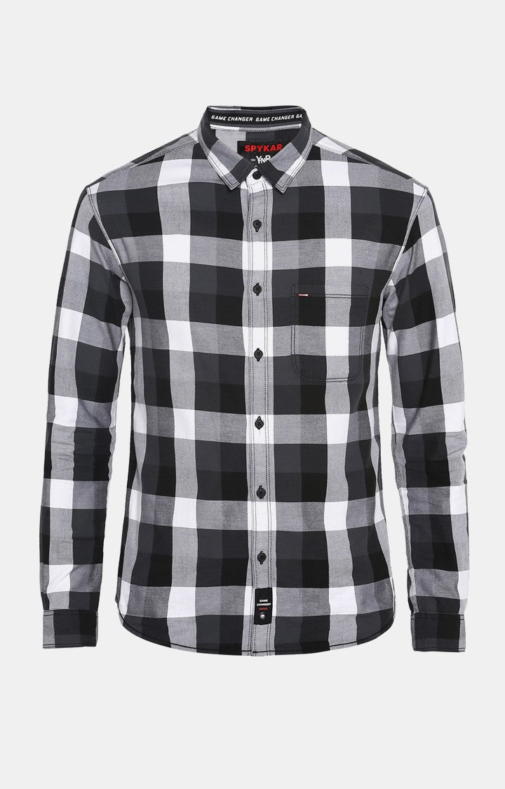 Spykar Men Grey Checked Slim Fit Casual Shirt