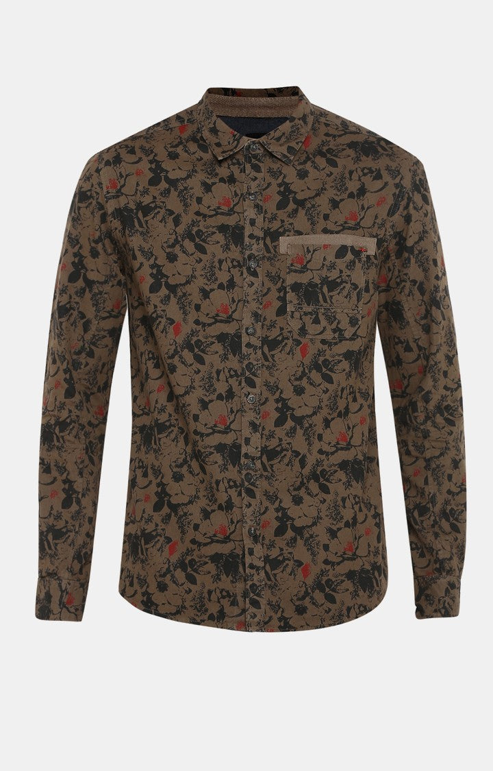 Spykar Men Olive Printed Slim Fit Casual Shirt