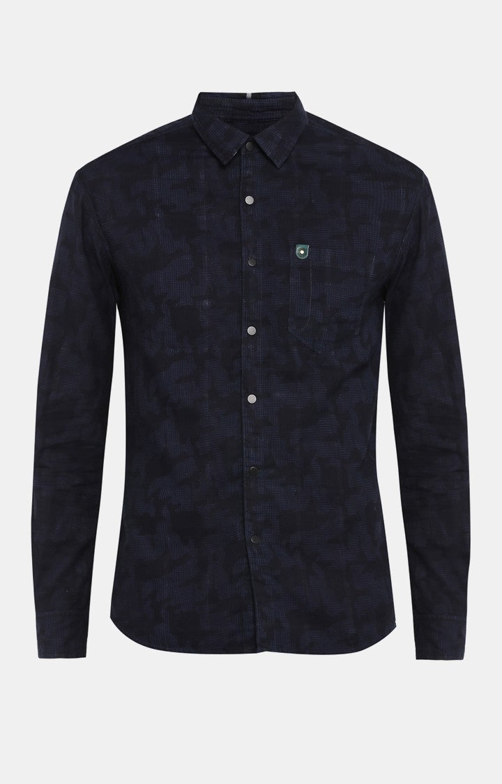 Spykar Men Navy Printed Slim Fit Casual Shirt