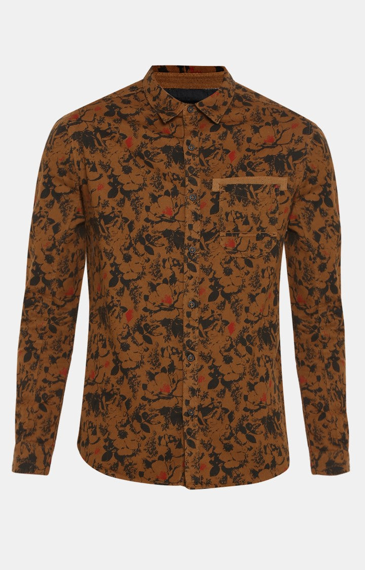 Spykar Men Khaki Printed Slim Fit Casual Shirt