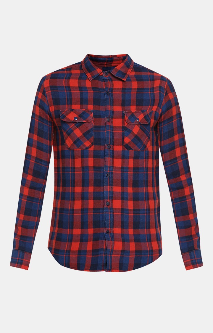 Spykar Men Red Checked Slim Fit Casual Shirt