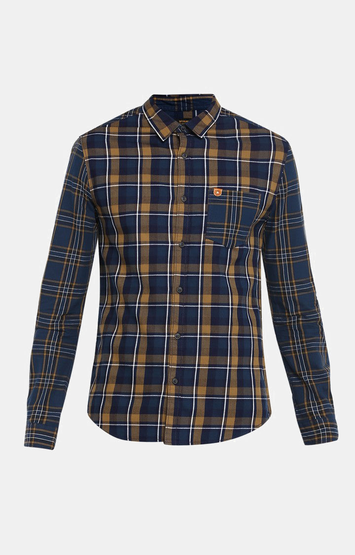 Spykar Men Navy Checked Slim Fit Casual Shirt