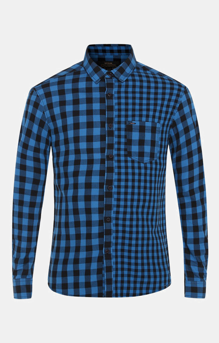 Spykar Men Blue Checked Slim Fit Casual Shirt