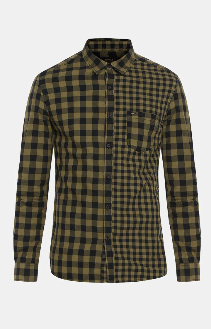 Spykar Men Olive Checked Slim Fit Casual Shirt