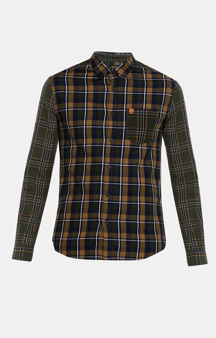 Spykar Men Olive Checked Slim Fit Casual Shirt