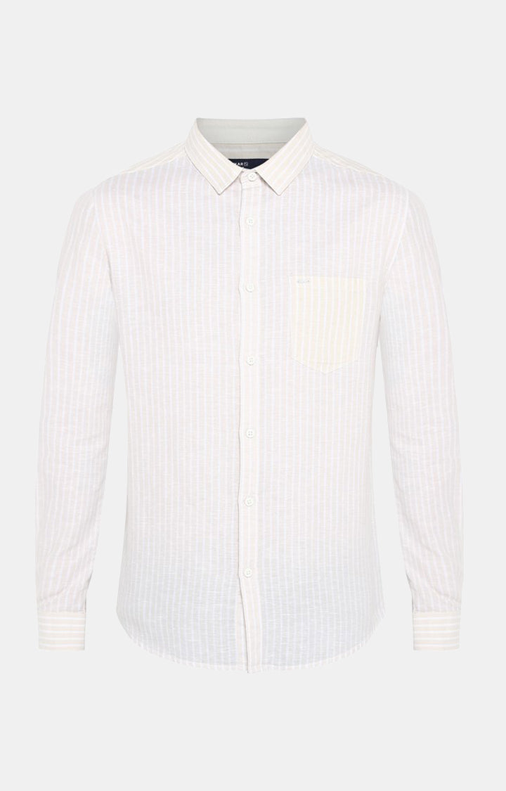 Spykar Men Beige Striped Slim Fit Casual Shirt