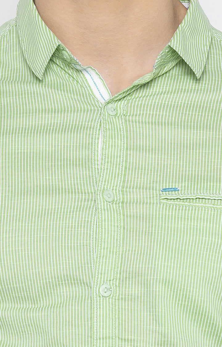 Spykar Men Lime Green Striped Slim Fit Casual Shirt