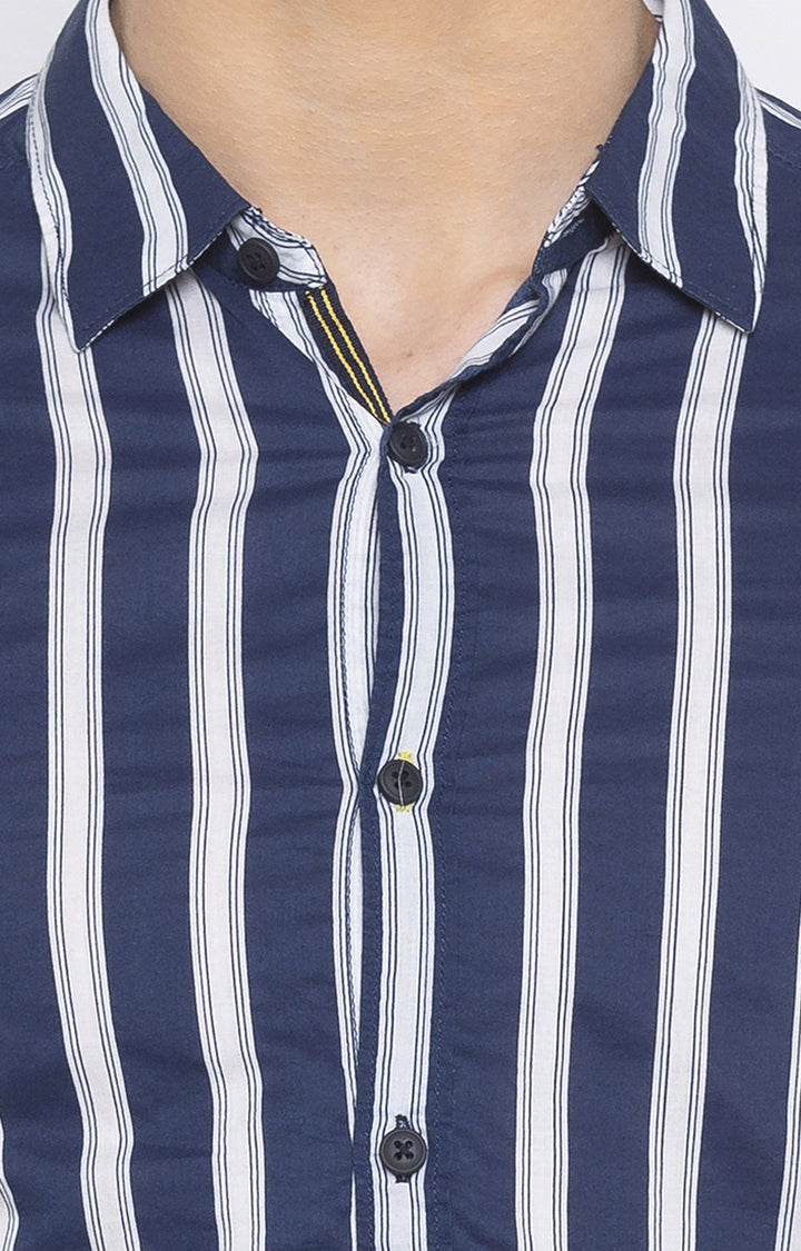 Spykar Men Navy Striped Slim Fit Casual Shirt