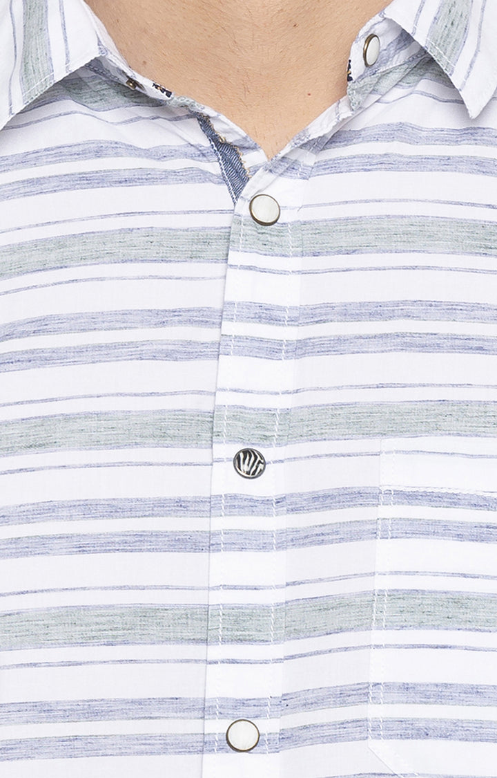 Spykar Men Blue Striped Slim Fit Casual Shirt