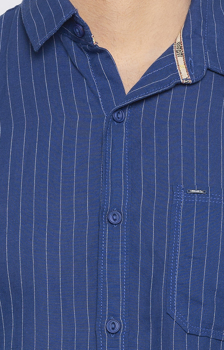 Spykar Men Royal Blue Striped Slim Fit Casual Shirt