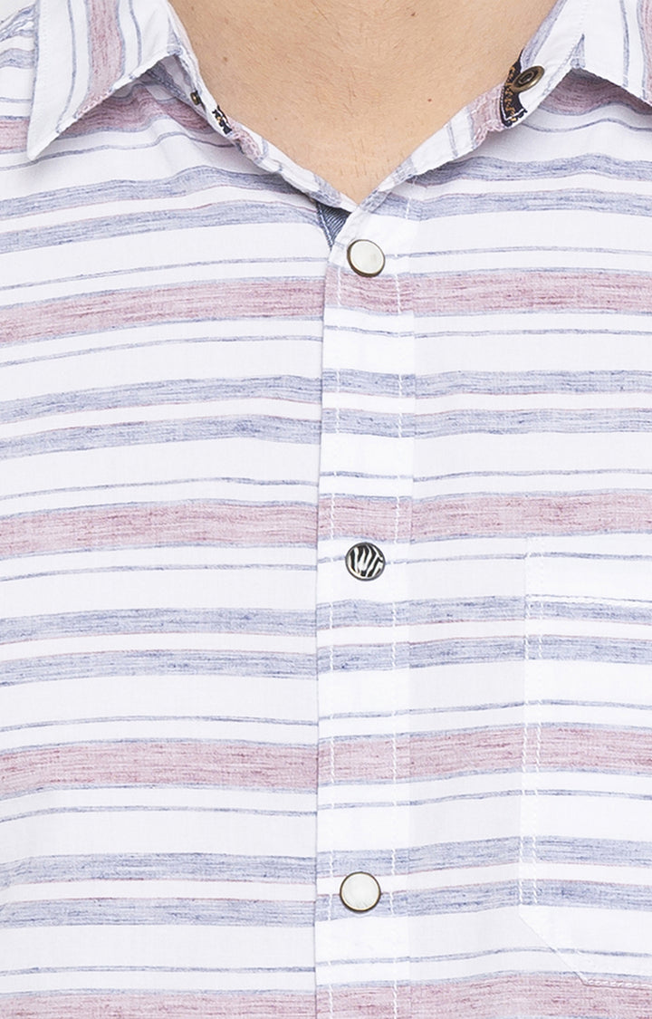 Spykar Men Pink Striped Slim Fit Casual Shirt