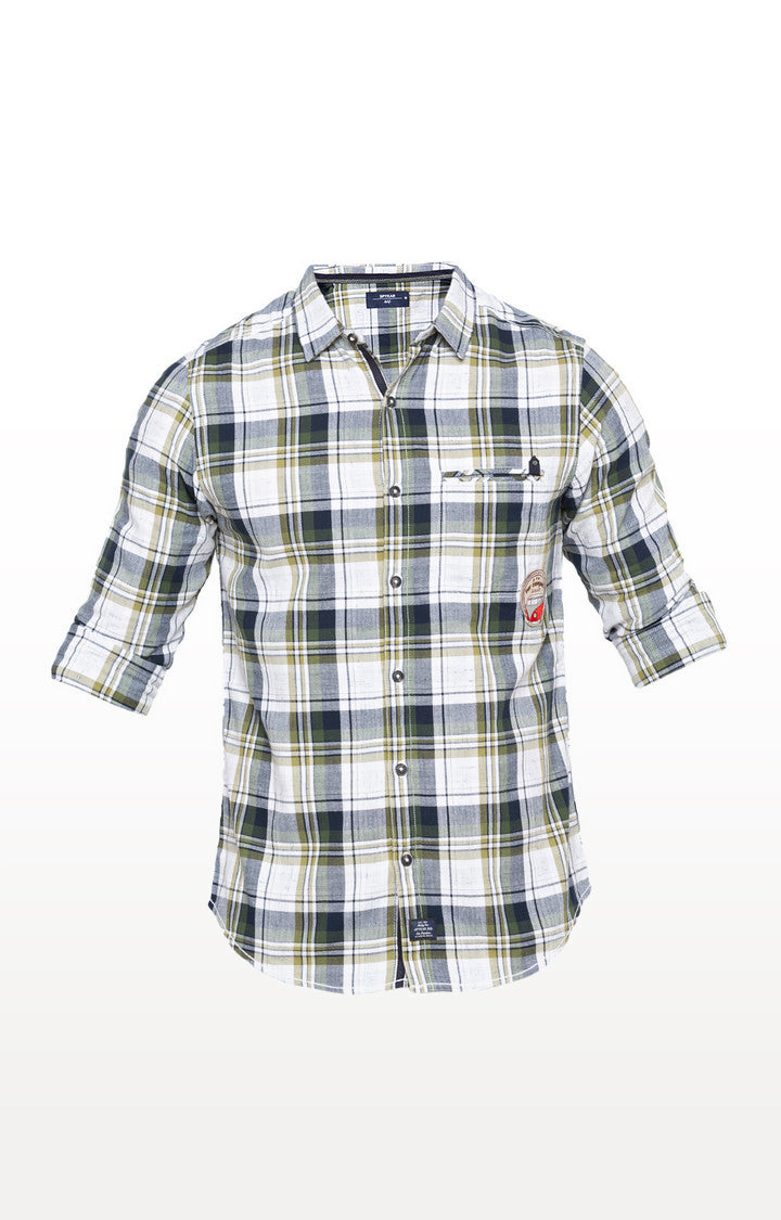 Spykar Men Green Checked Slim Fit Casual Shirt