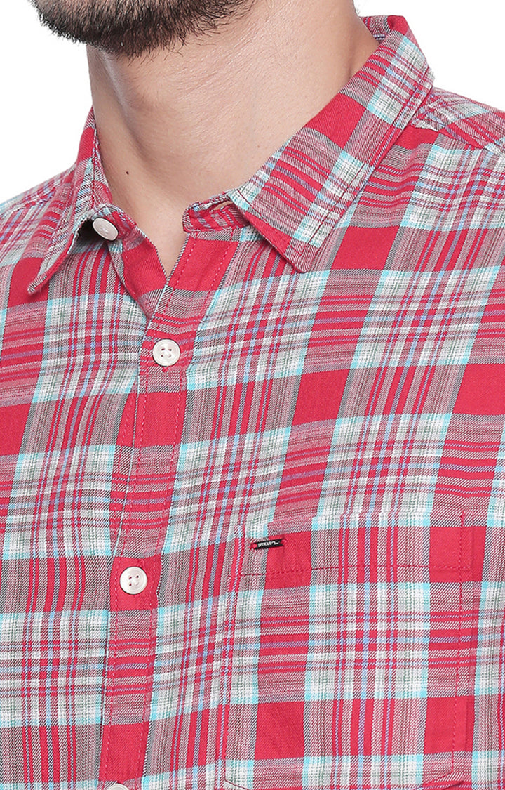 Spykar Men Red Checked Slim Fit Casual Shirt