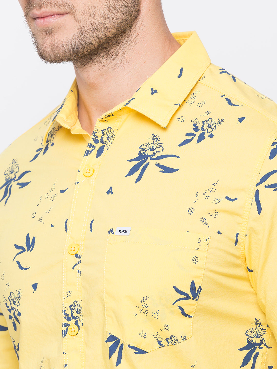 Spykar Slim Fit Men Yellow Cotton Casual Shirts