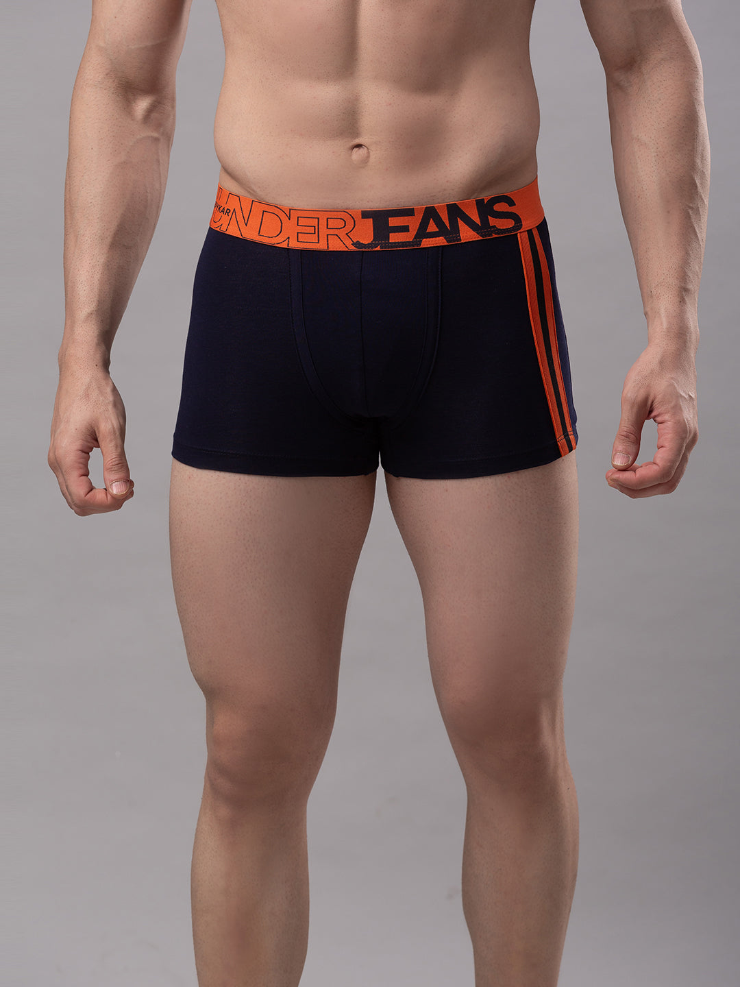 Men Premium Navy-Orange Cotton Blend Trunk- UnderJeans by Spykar