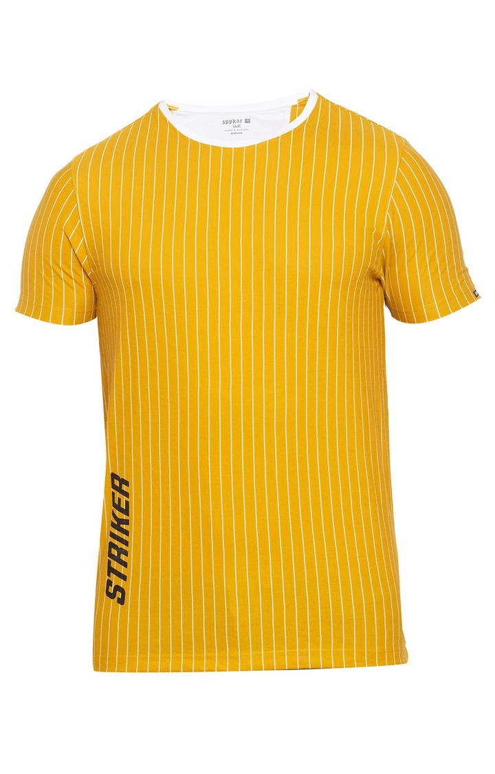 Spykar Yellow Cotton Slim Fit T-Shirt For Men