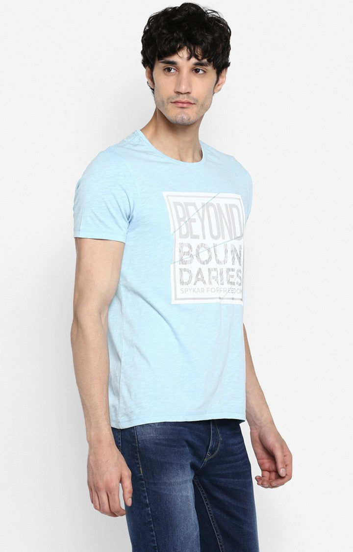 Spykar Blue Cotton Men T-Shirts