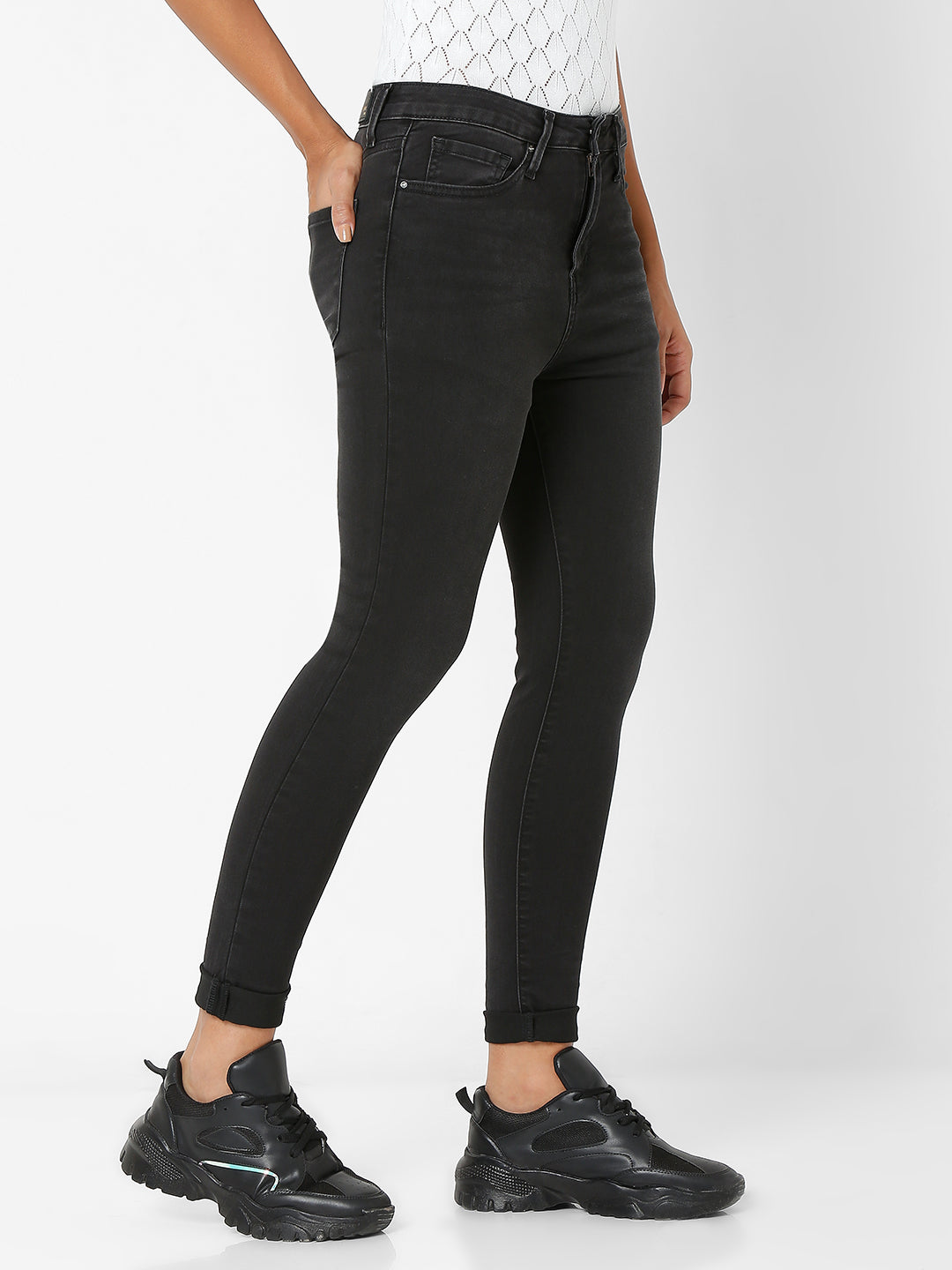 Spykar Women Black Cotton Super Skinny Fit Ankle Length Jeans (Alexa)