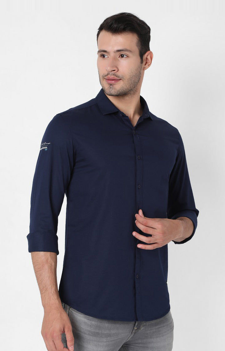 Spykar Men Navy Cotton Slim Fit Shirts