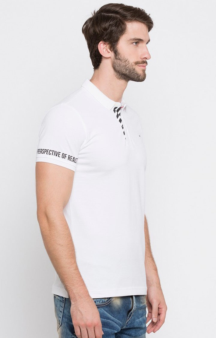 Spykar White Solid Slim Fit Polo T-Shirt