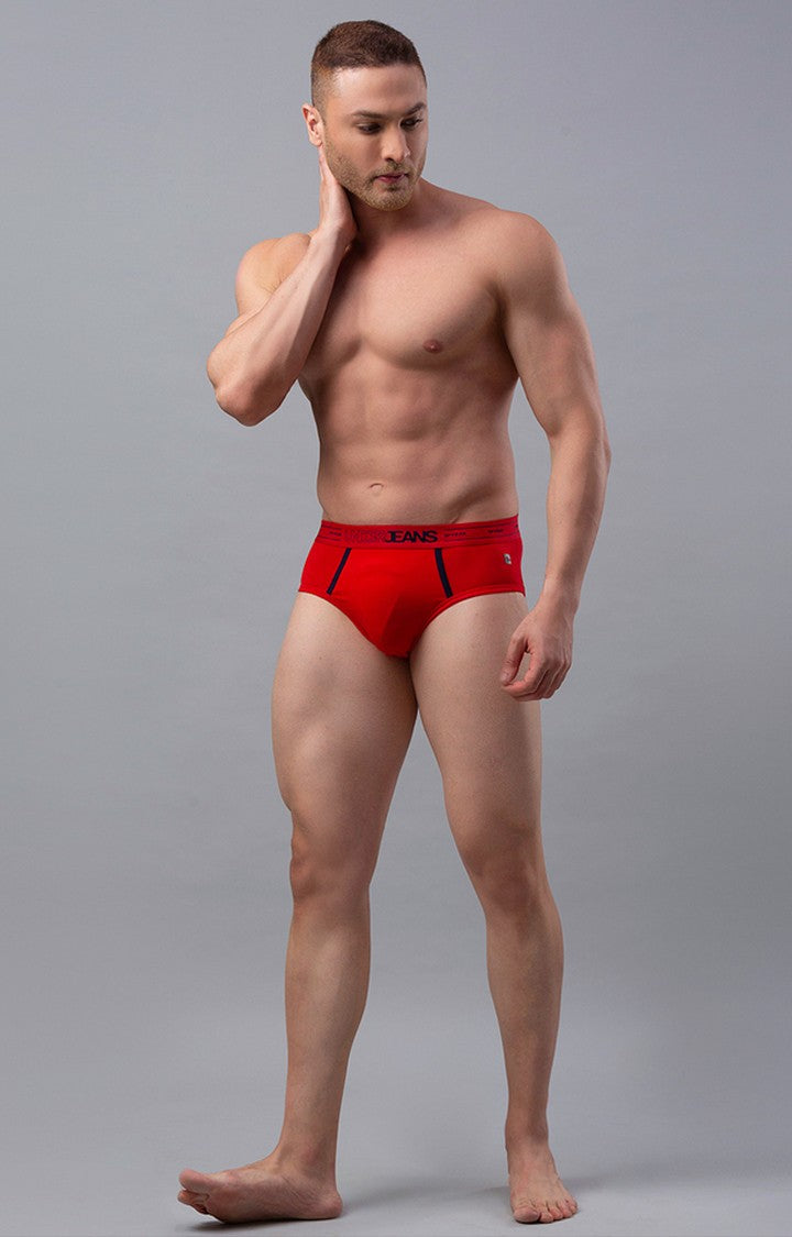 Red Cotton Blend Brief For Men Premium- Underjeans By Spykar