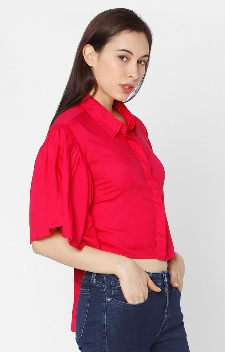 Spykar Slim Fit Fuschia Pink Cotton Women Shirt