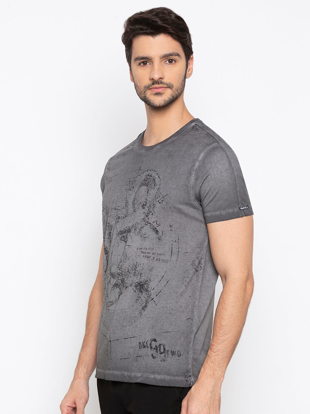 Spykar Men Dk Grey Cotton Slim Fit T-Shirt