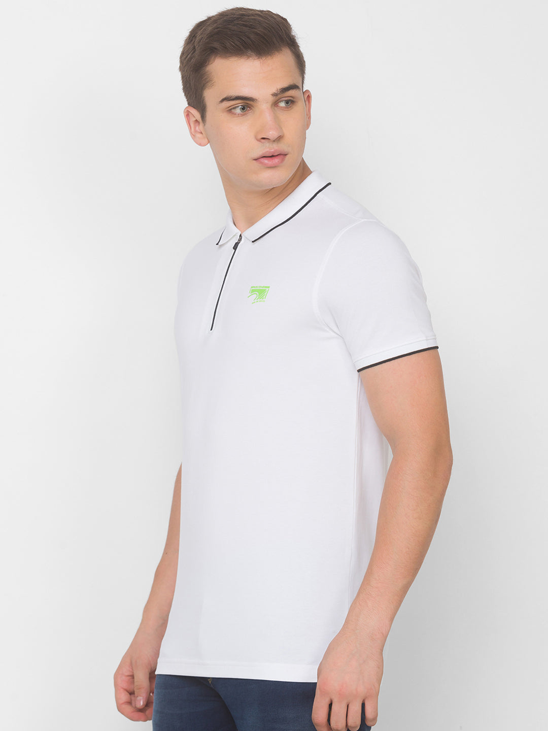 Spykar Men White Cotton Slim Fit Polo T-Shirt