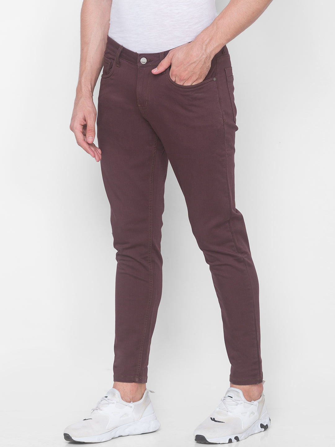 Spykar Men Red Cotton Slim Fit Casual Trousers