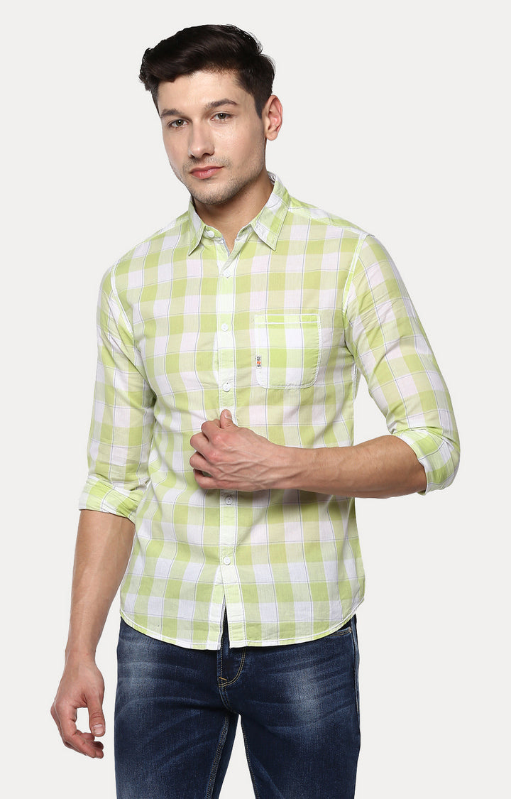 Spykar Men'S Green Cotton Checked Casual Shirts