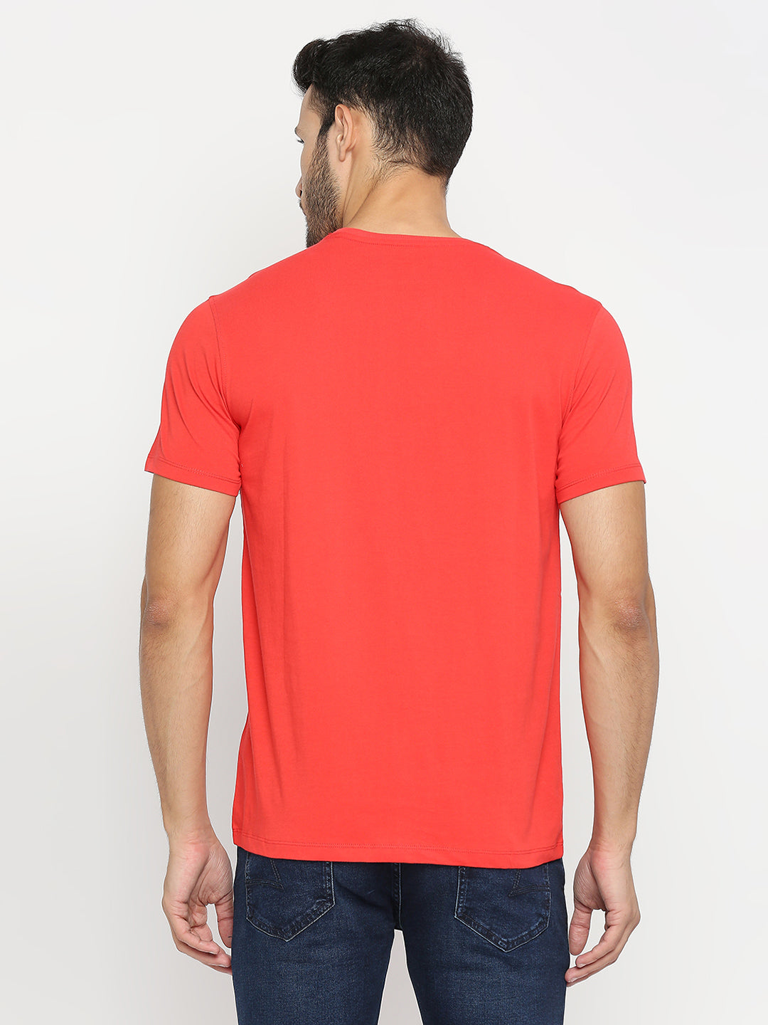 Spykar Coral Cotton Half Sleeve Printed Casual T-Shirt For Men