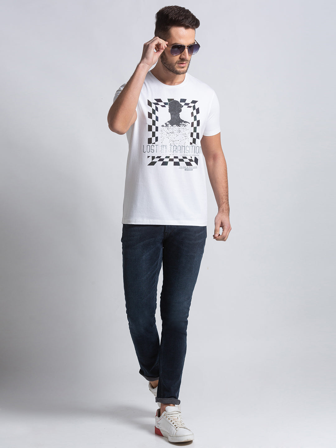 Spykar White Cotton Men T-Shirts