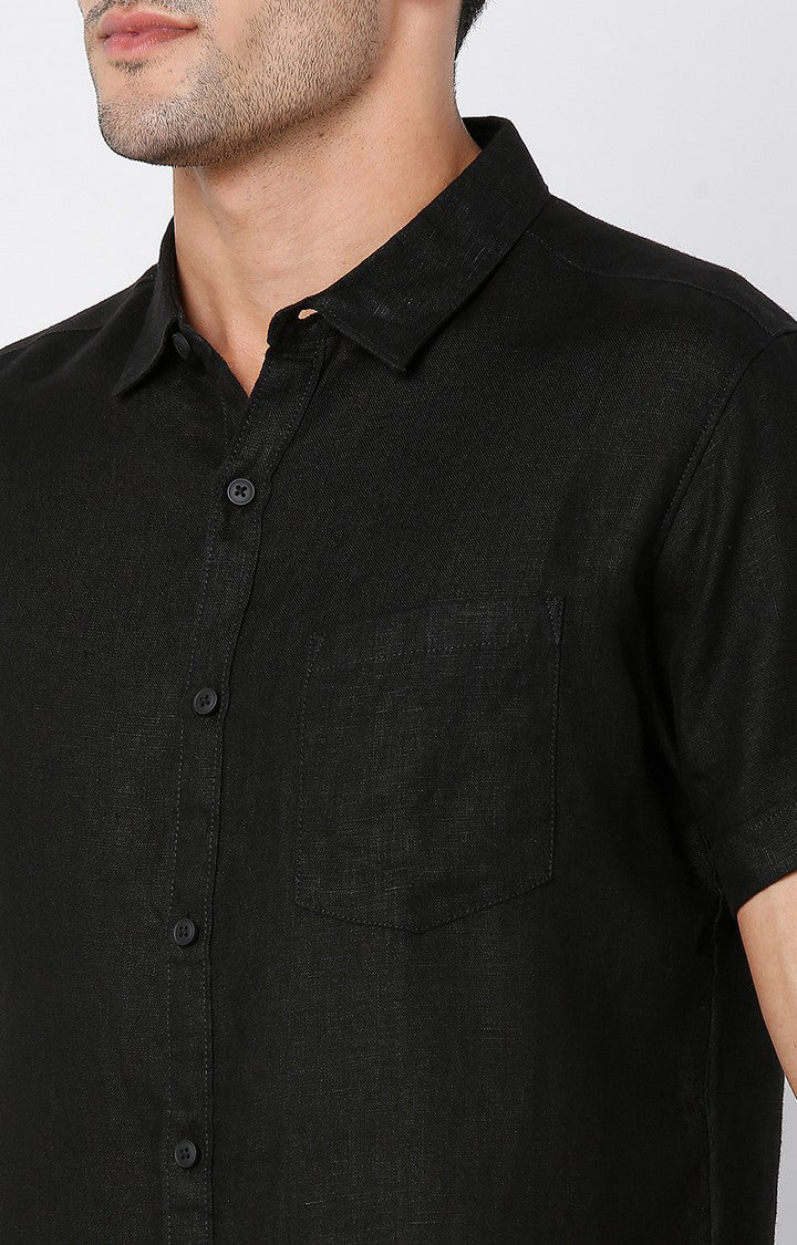 Spykar Men Jet Black Cotton Full Sleeve Plain Shirt