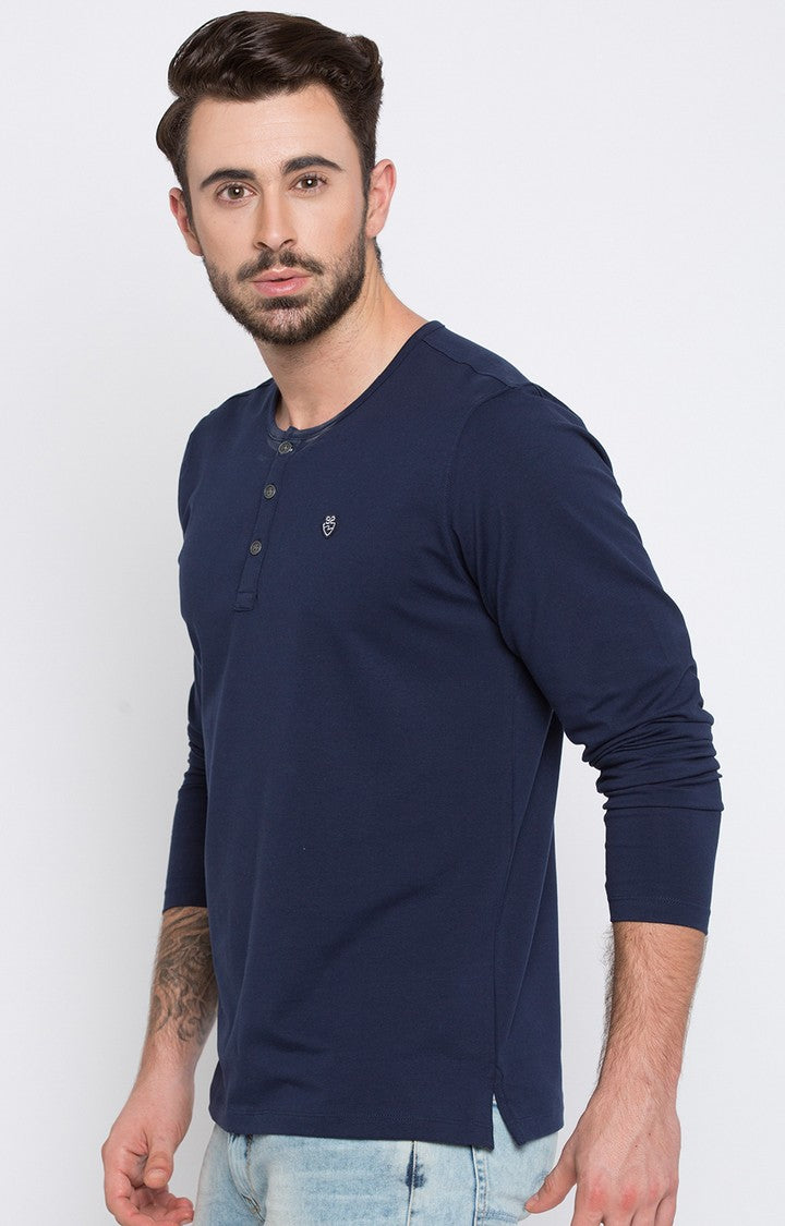 Spykar Navy Blue Solid Slim Fit Men T-Shirts