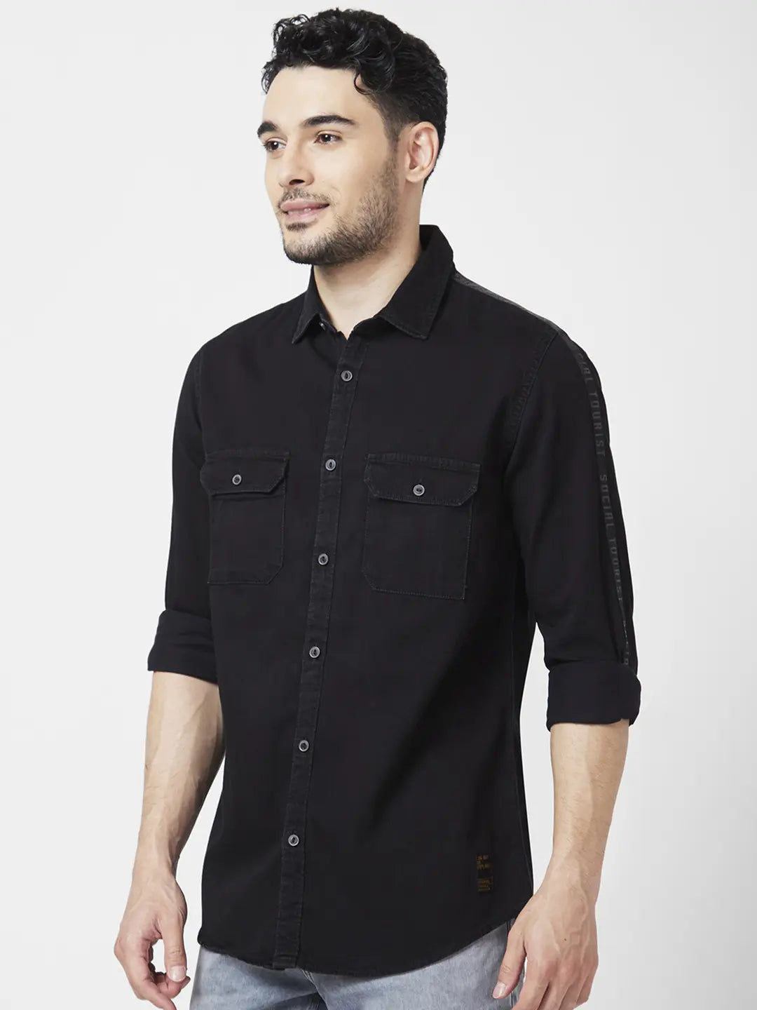 Buy Spykar Men Black Cotton Regular Slim Fit Full Sleeve Denim Shirt Online