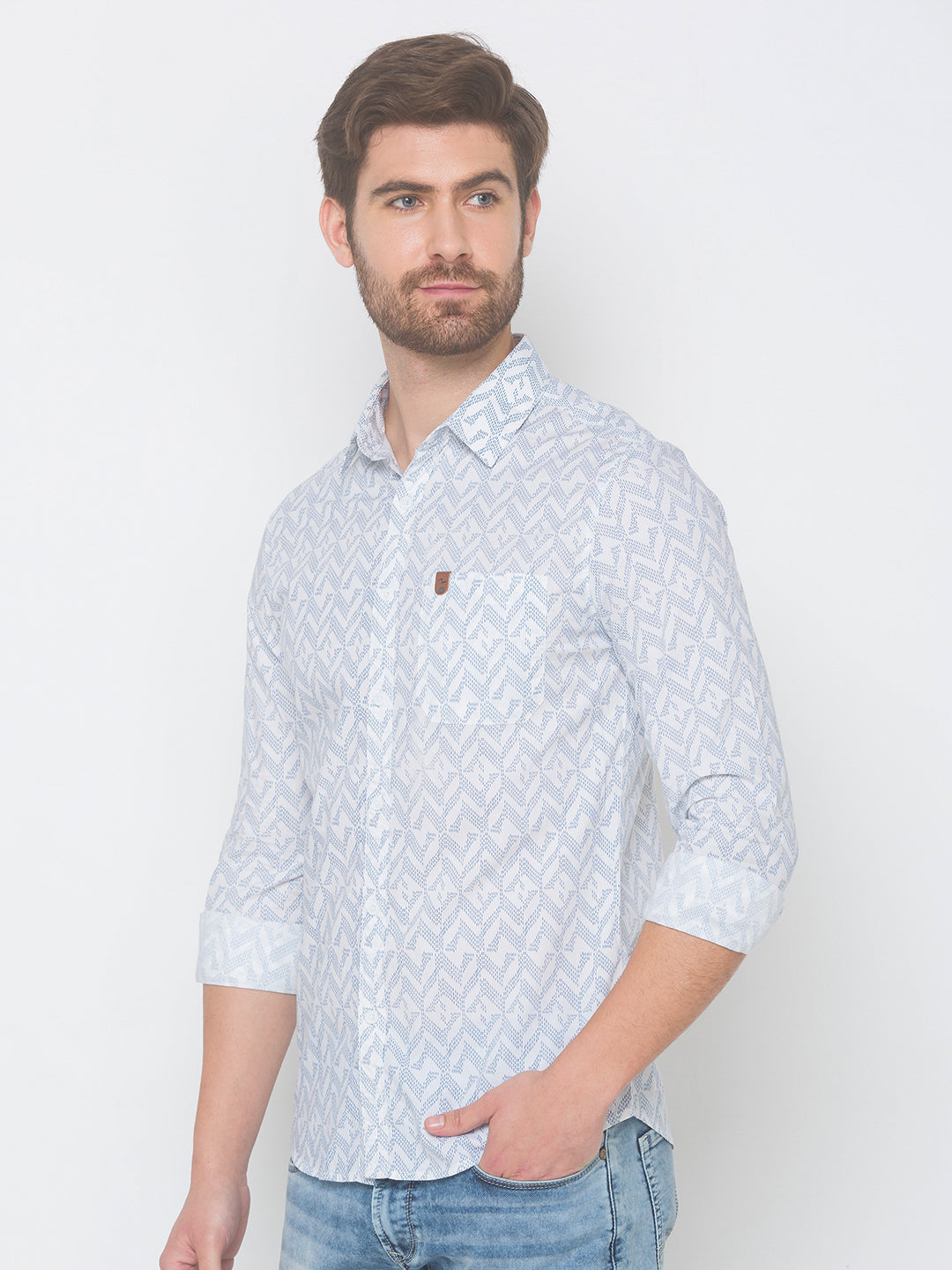 Spykar Men White Cotton Slim Fit Shirt