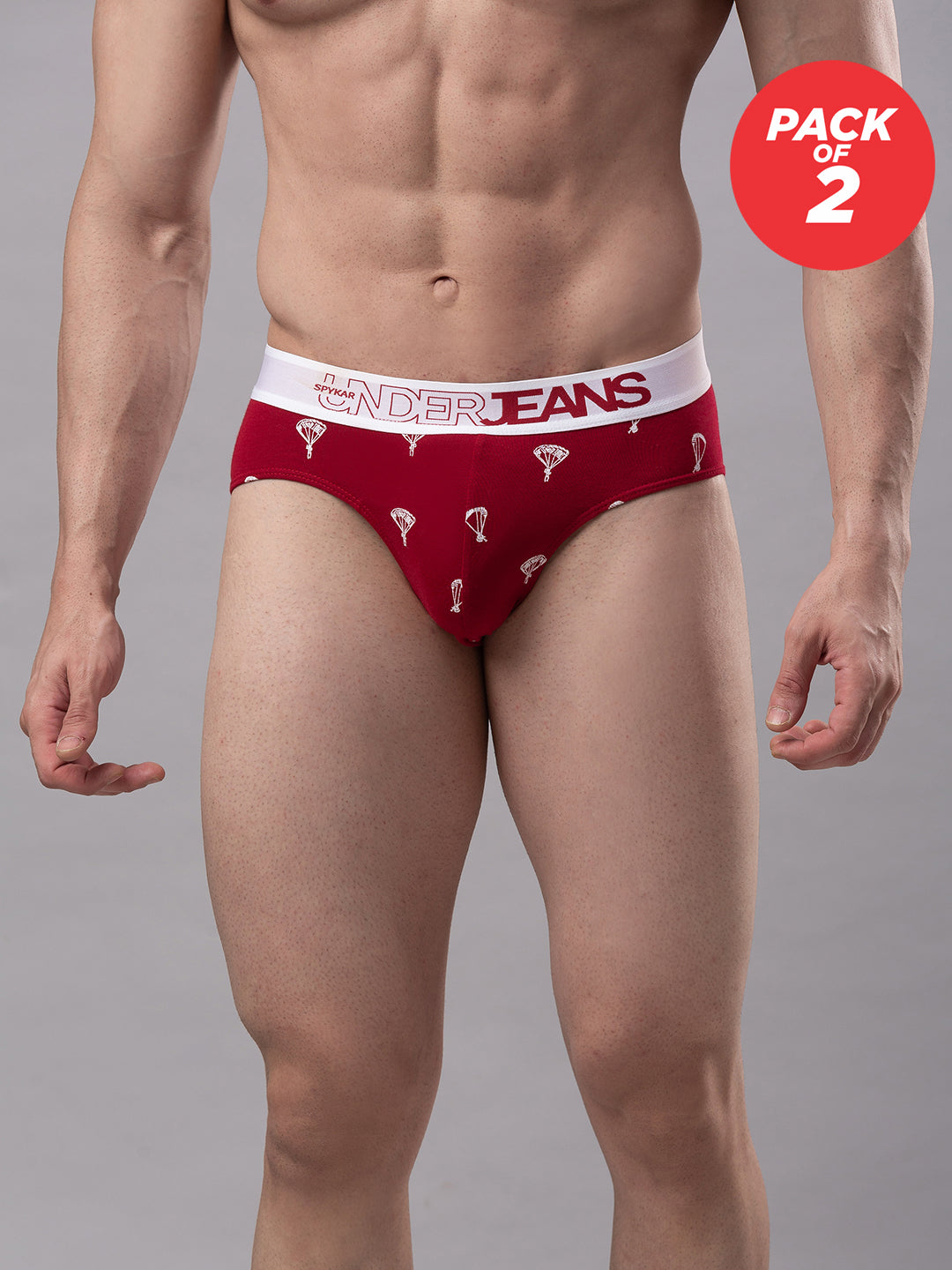 Men Premium Cotton Blend Maroon Brief - (Pack Of 2)- Underjeans By Spykar