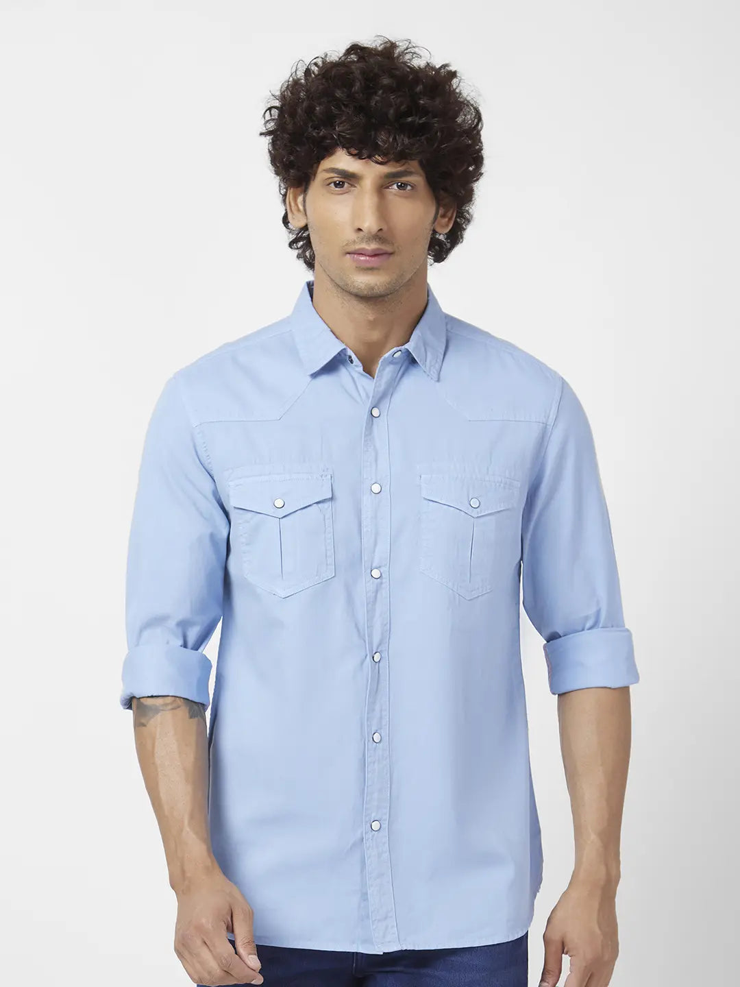 Eton Mid Blue Slim Fit Lightweight Denim Twill Shirt - The Noble Dandy