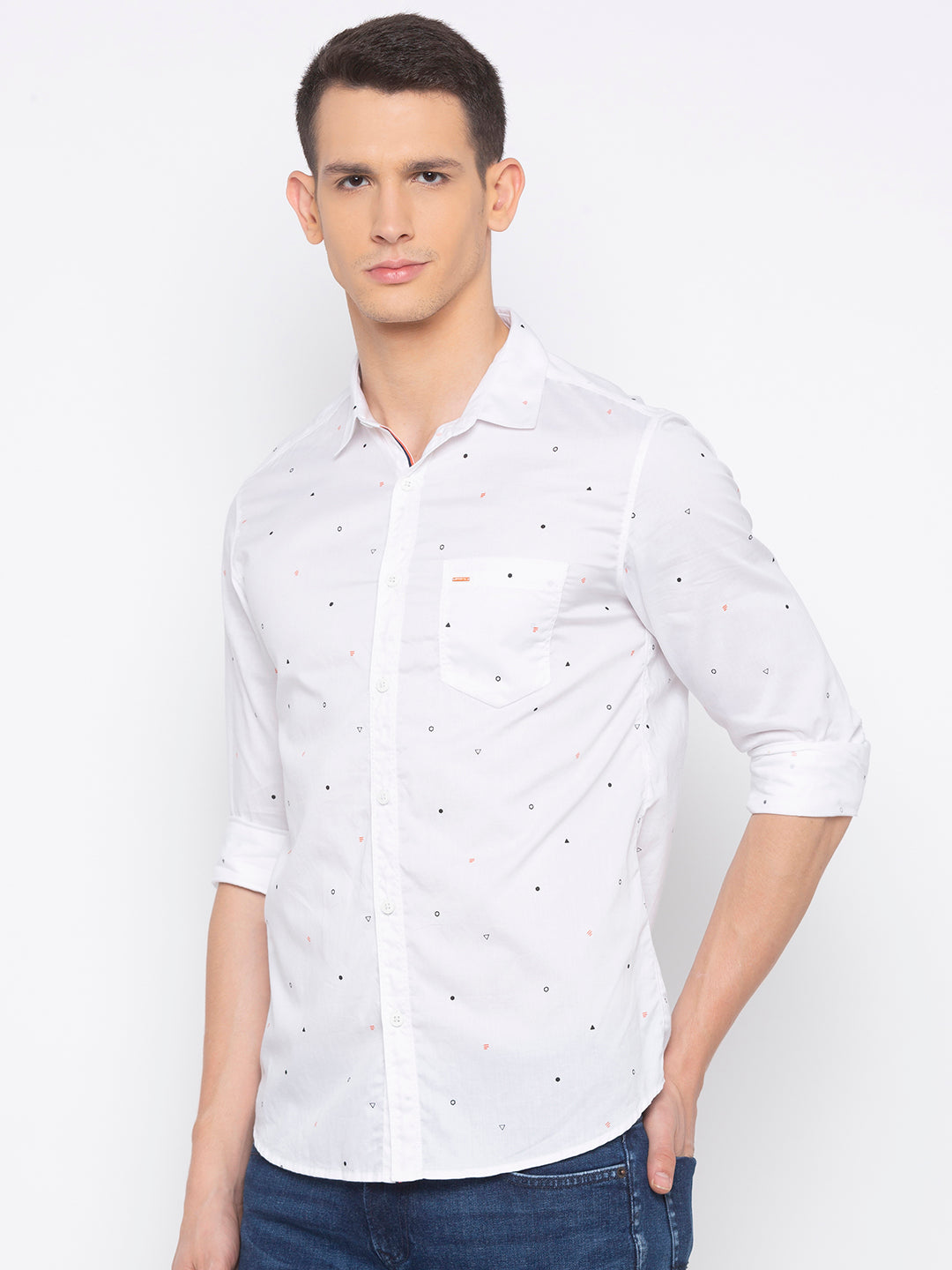 Spykar Men White Printed Slim Fit Casual Shirt