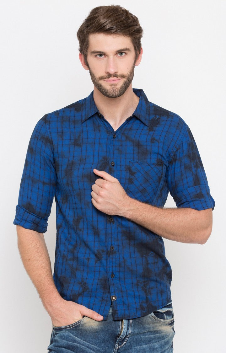 Spykar Men Blue Printed Slim Fit Casual Shirt