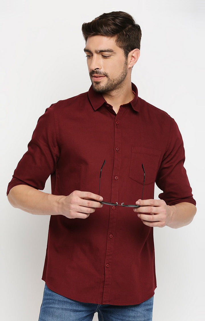 Spykar Men Maroon Cotton Regular Fit Full Sleeve Casual Shirt