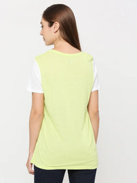 Spykar Women Pea Green Cotton Regular fit Round Neck Printed T-Shirts