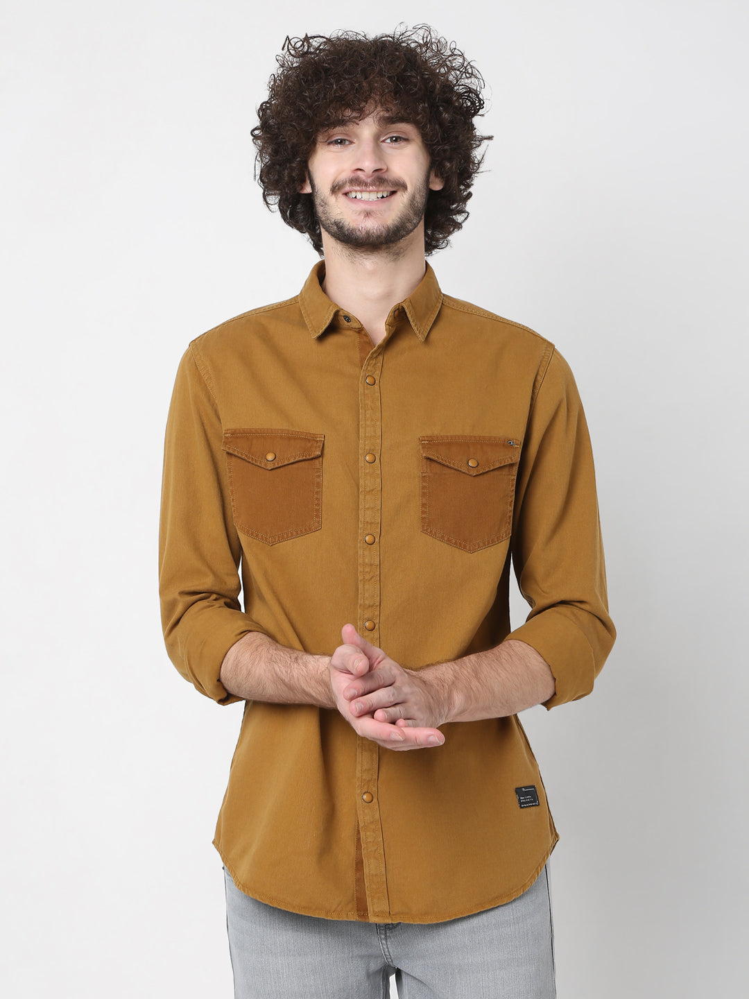 Spykar Men Beige Cotton Slim Fit Shirts