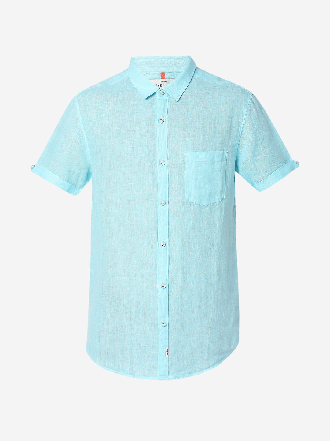 Spykar Men Aqua Blue Cotton Slim Fit Half Sleeve Plain Shirt