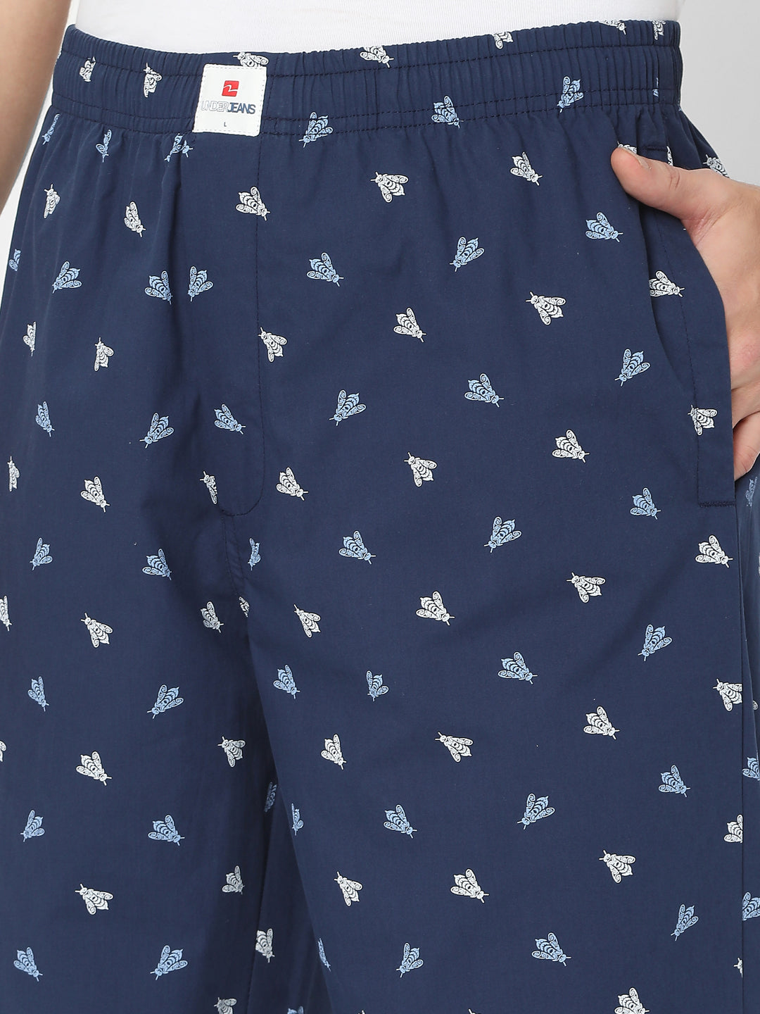 Men Premium Navy Cotton Printed Pyjama- Underjeans By Spykar