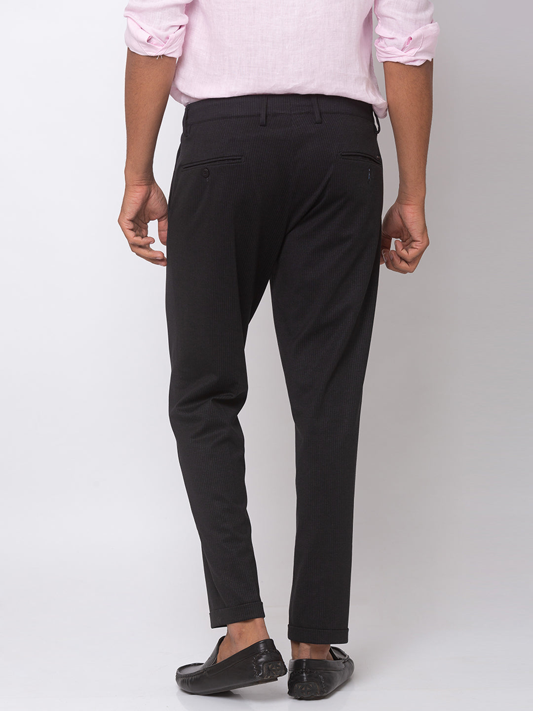 Spykar Men Black Cotton Slim Fit Casual Trousers